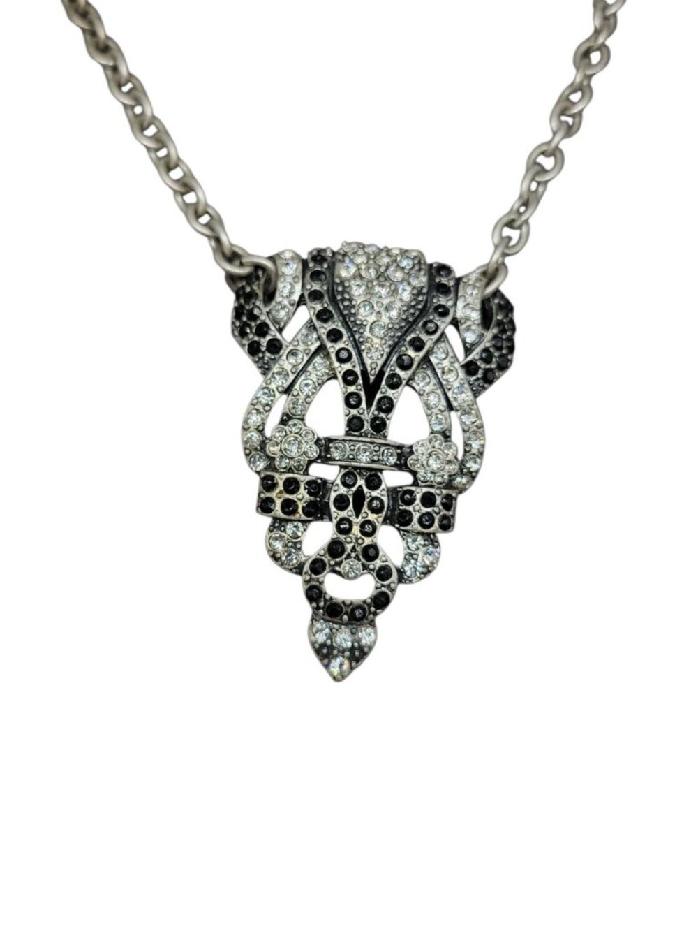 Mark. By Avon Black White Rhinestone Pendant Necklace Vintage 18" Silver Tone - Picture 11 of 11
